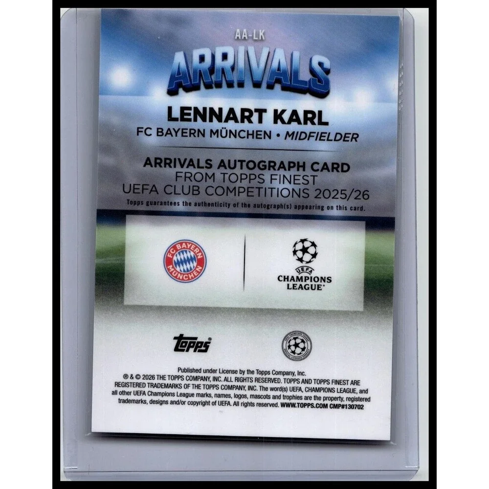 2025-26 Finest UEFA Lennart Karl #AA-LK FC Bayern Munchen Arrivals Auto #/99